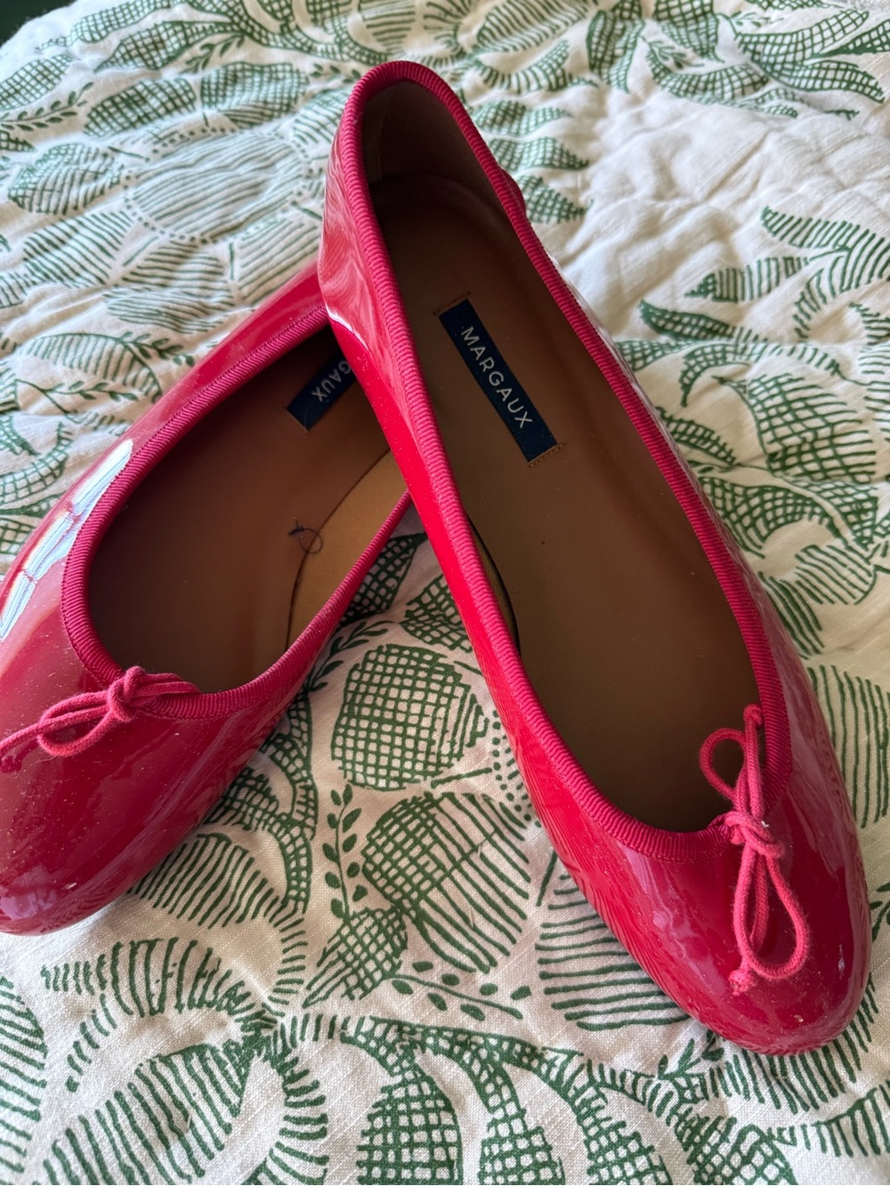Margaux Bright Red Patent Ballet Flats with Bow Trim